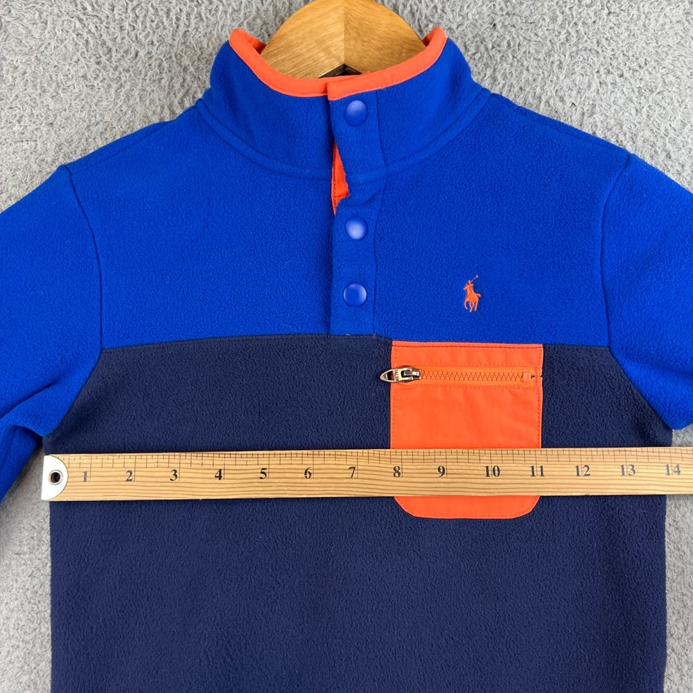 Polo Ralph Lauren Kids Fleece Pullover Blue Navy Orange Snap Mock Neck Size 5 - Picture 6 of 8